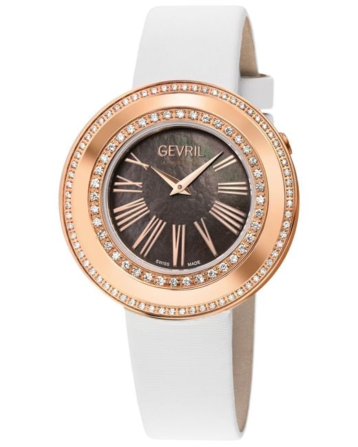 Gevril Gray Gandria Swiss Diamond Watch, Bronze Mop Dial, Genuine Italian Made Leather Strap
