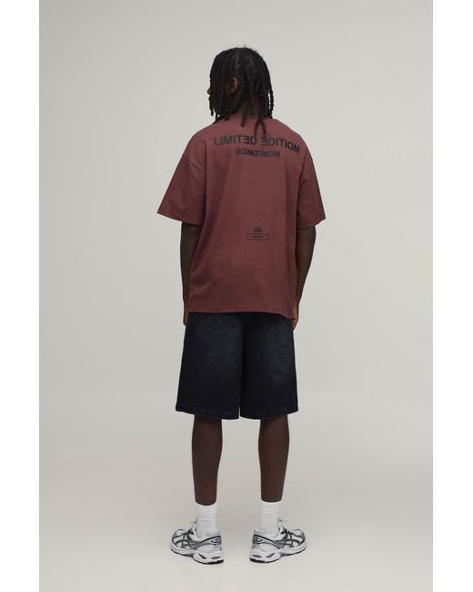 BoohooMAN Red Oversized Raised Limited Text T-Shirt for men