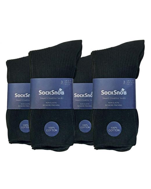 Sock Snob Black 12 Pair Multipack 100% Cotton Diabetic Friendly Socks for men