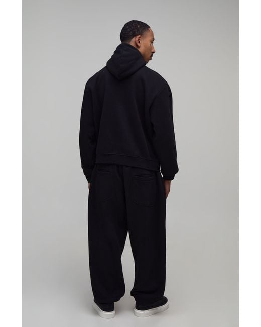 BoohooMAN Black Baggy Fit Reverse Brushed Pocket Jogger for men