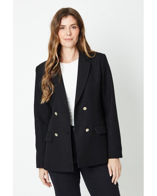 Wallis Black Longline Textured Double Breasted Blazer