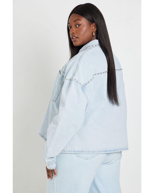 Boohoo Blue Plus Studded Denim Jacket
