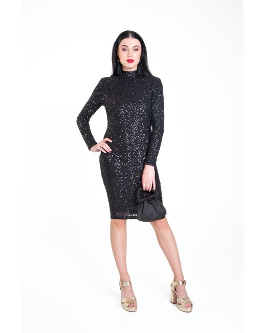Gini London Black Sequin High Neck Bodycon Dress