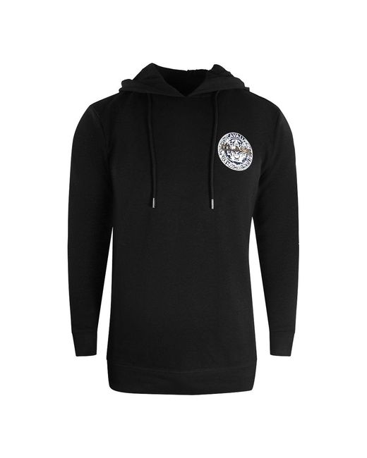 Roberto Cavalli Black Elasticated Cotton-Blend Logo Hoodie for men