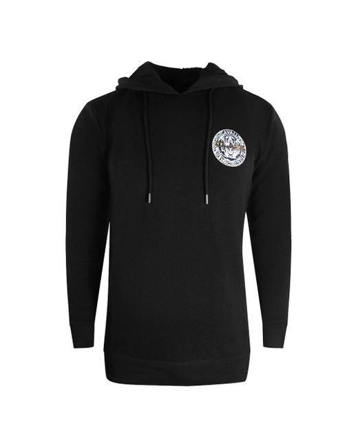 Roberto Cavalli Black Elasticated Cotton-Blend Logo Hoodie for men
