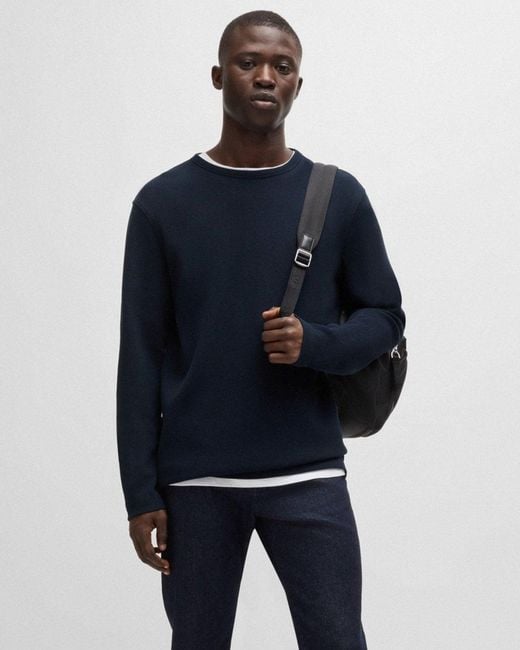 Boss Blue Tempesto Regular Fit Long Sleeve T-Shirt With Embroidered Logo for men