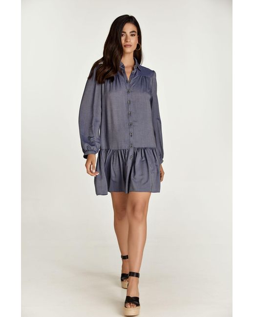 Conquista Blue Denim Style Dress With Buttons