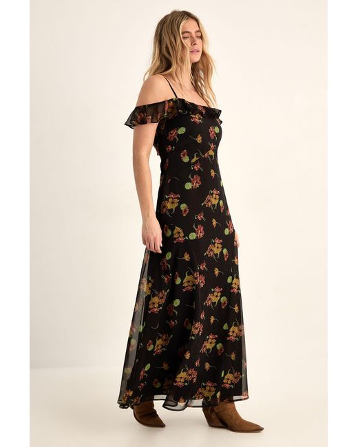 Nasty Gal Black Floral Ruffle Panelled Maxi Dress