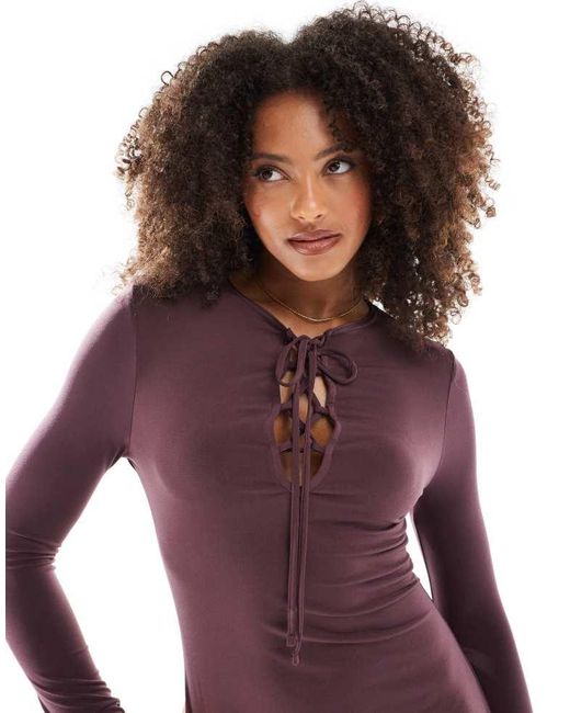 Miss Selfridge Purple Tie Front Fit And Flare Dress