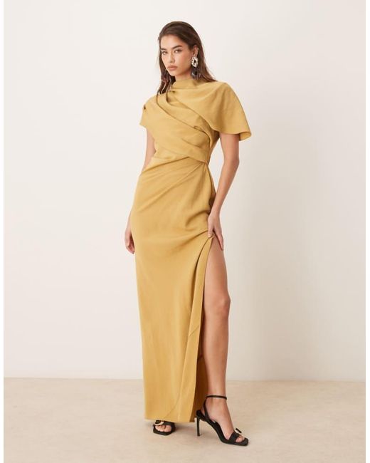 ASOS Natural High Neck Drape Bodice Cape Maxi Dress