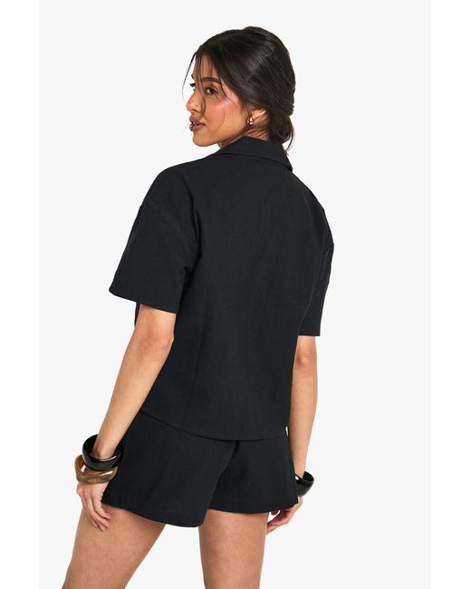 Boohoo Blue Linen Look Drawstring Shorts