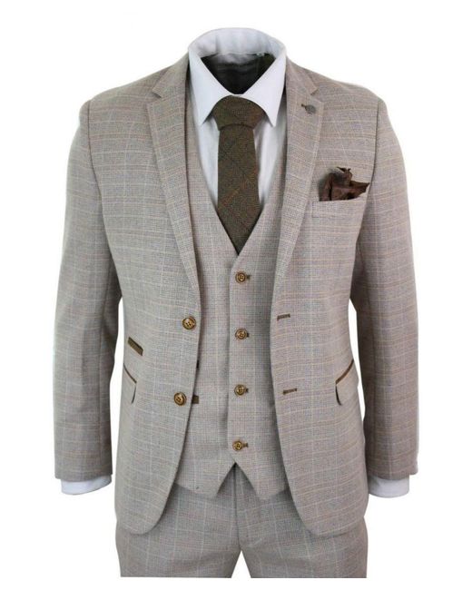 Paul Andrew Gray 3 Piece Tweed Check Vintage Retro Suit Velvet for men