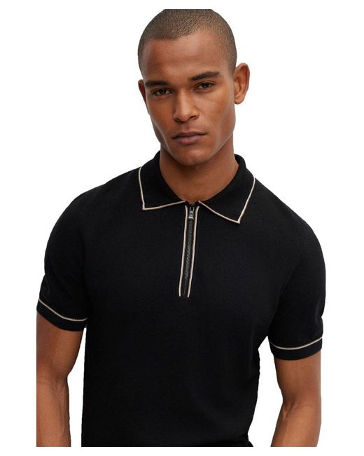 Boss Black Hugo Boss Oleonardo Half Zip Knitted Polo Shirt for men