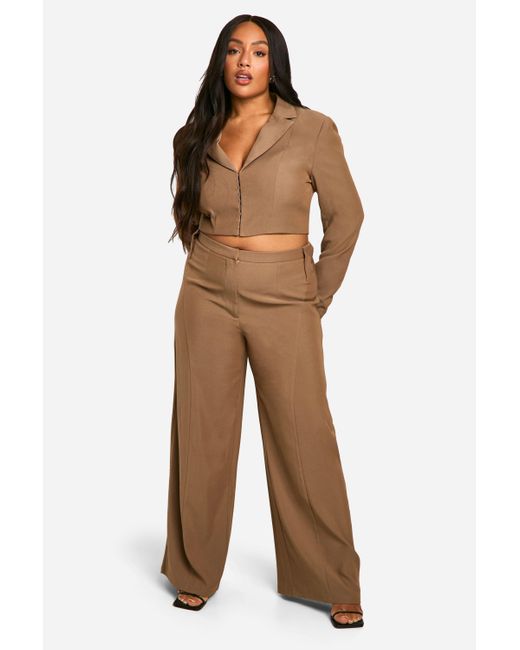 Boohoo Gray Plus Seam Detail Wide Leg Tailored Trouser
