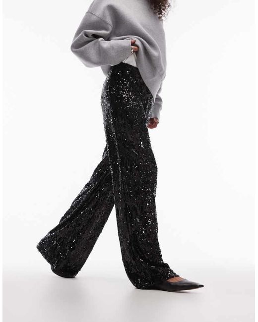 TOPSHOP White Sequin Wide Leg Trouser