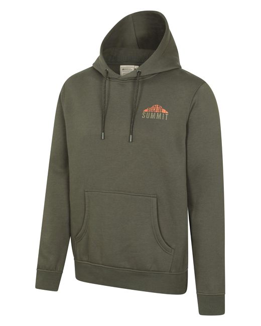 Mountain Warehouse Green 'Mountain Grid' Graphic Hoodie Breathable Drawcord Cosy Pullover Cotton for men