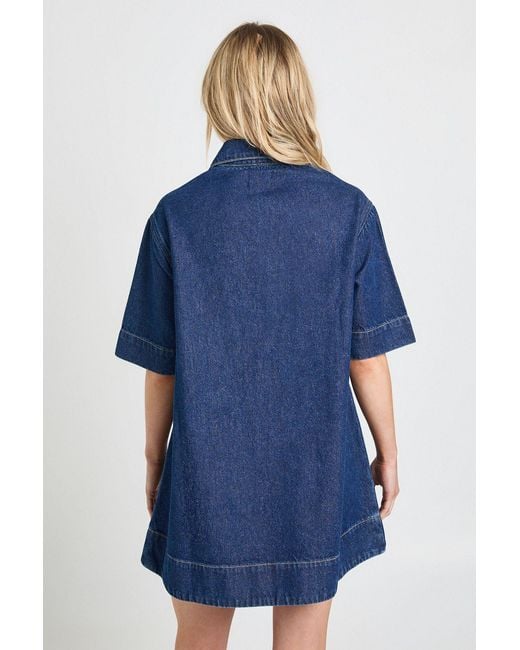 Boohoo Blue Petite Short Sleeve Denim Dress