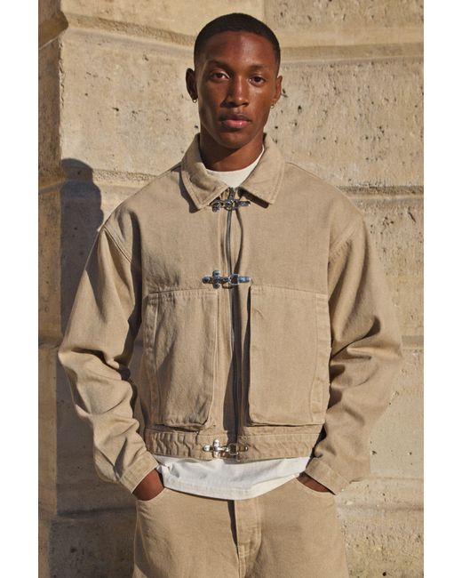 BoohooMAN Natural Clasp Detail Boxy Denim Co-Ord Jacket for men