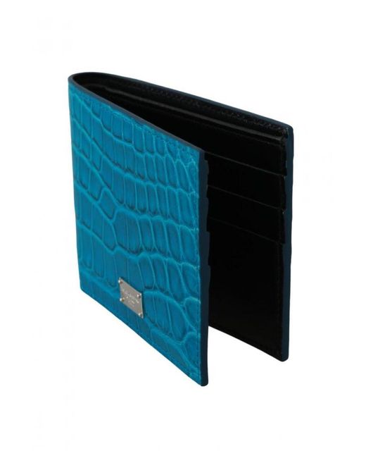 Dolce & Gabbana Blue Card Holder Bifold Logo Exotic Skin Wallet Leather for men