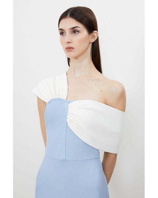 Karen Millen Blue Figure Form Bandage Asymmetric Strap Knit Midi Dress