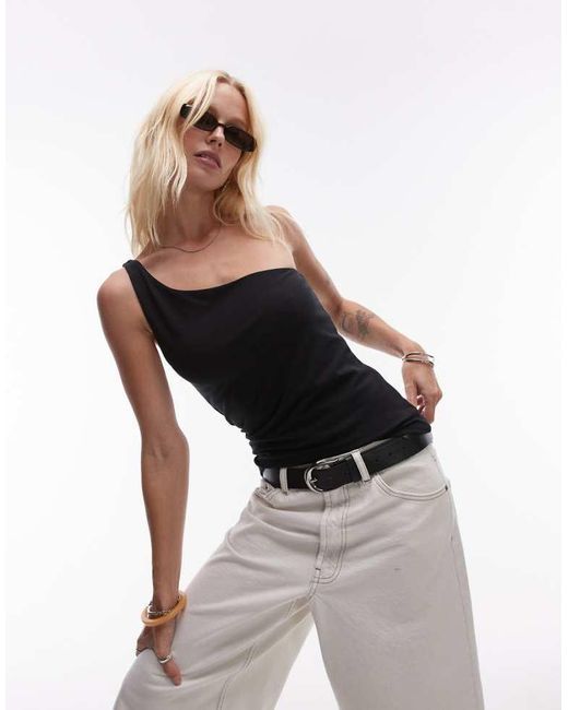 TOPSHOP Black Premium One Shoulder Top