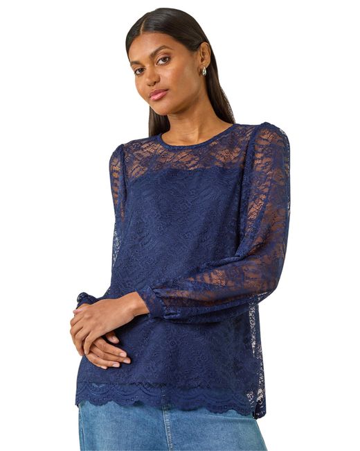 Roman Blue Lace Jersey Stretch Top