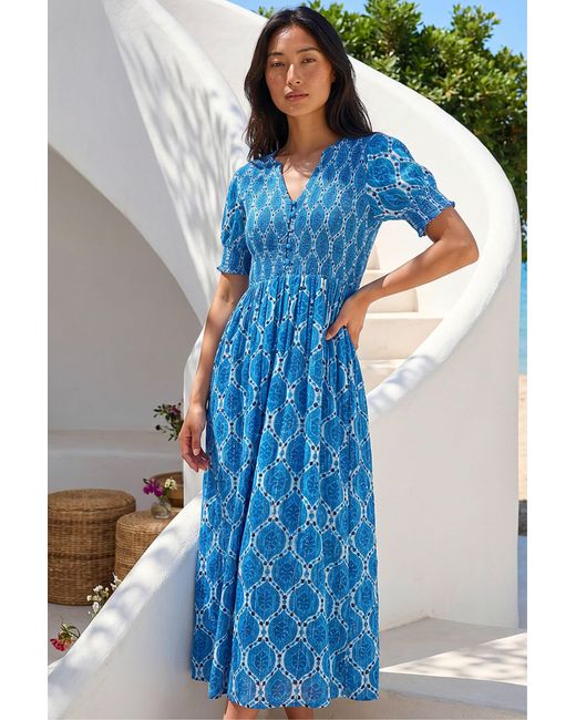 Roman Blue Petite Print Button Front Midi Dress