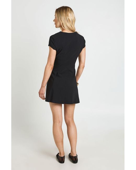 Boohoo Black Petite Bengaline Button Trim Cap Sleeve Shift Dress