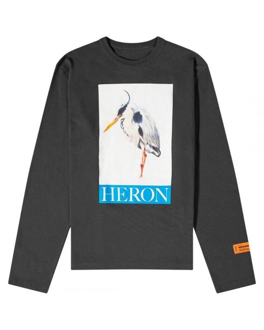 Heron Preston Blue Boxed Painted Bird Logo Long Sleeved T-Shirt for men