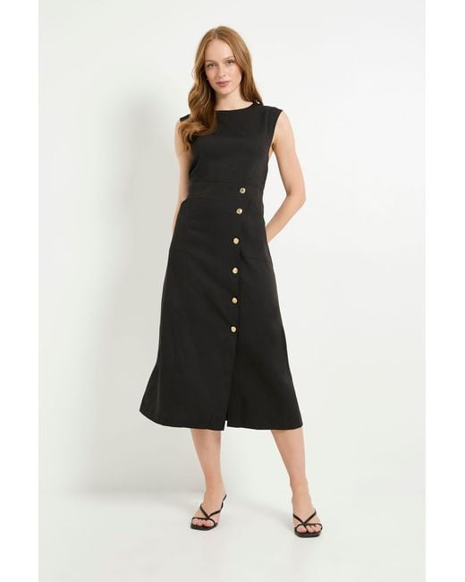 PRINCIPLES Black Button Detail Utility Midi Dress