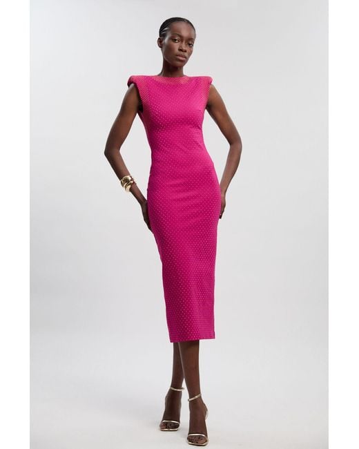 Karen Millen Pink Petite Studded Ponte Jersey Midi Dress