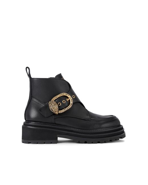 Kurt Geiger Black Mayfair Buckle-Embellished Chunky Leather Ankle Boots
