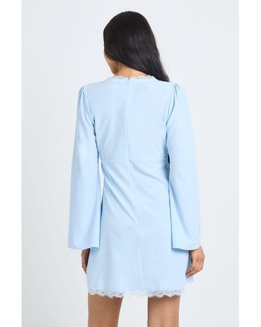 Boohoo Blue Tall Flared Sleeve Lace Trim Mini Dress