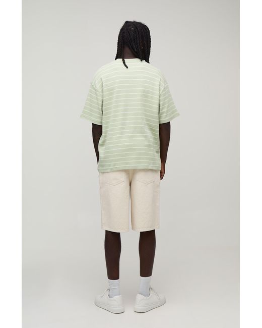 BoohooMAN Green Oversized Striped Short Sleeve Waffle T-Shirt for men