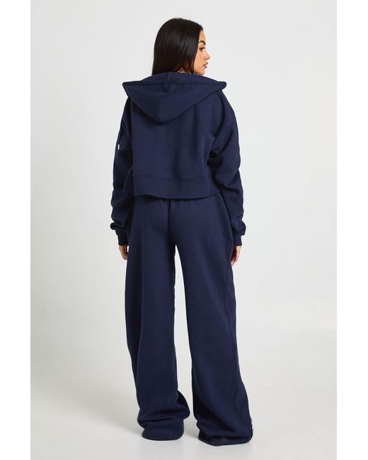 Boohoo Blue Tall Deep Hem Crop Top 3 Piece Hooded Tracksuit