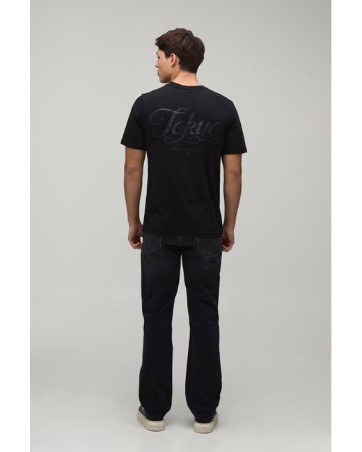 BoohooMAN Black Regular Tonal Rubber Print T-Shirt Cotton for men
