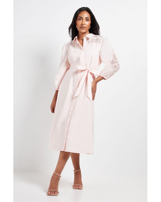 Wallis Pink Petite Occasion Cotton Cutwork Detail Shirt Dress
