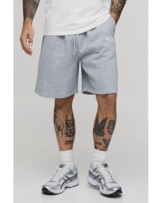 BoohooMAN Gray Baggy Fit Double Waistband Jersey Short for men