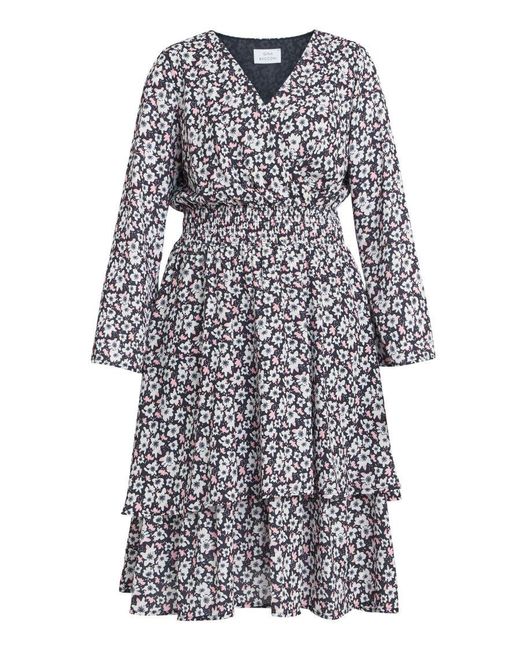 Gina Bacconi Black Clora V Neck Rouched Waist Dress