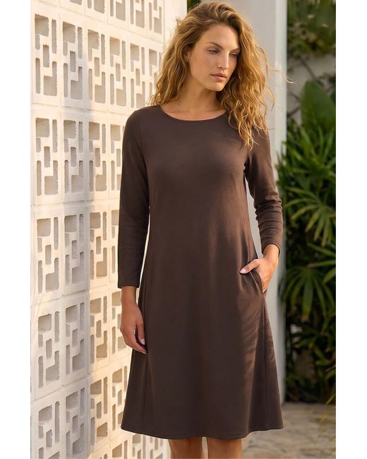 Roman Brown A-Line Pocket Detail Swing Dress