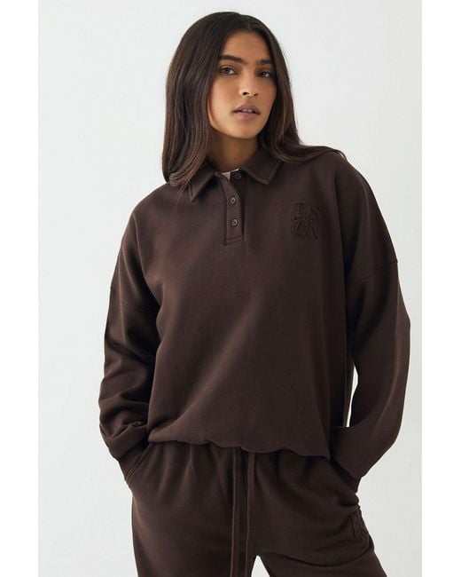 DSGN Studio Gray Self Fabric Applique Collared Sweatshirt
