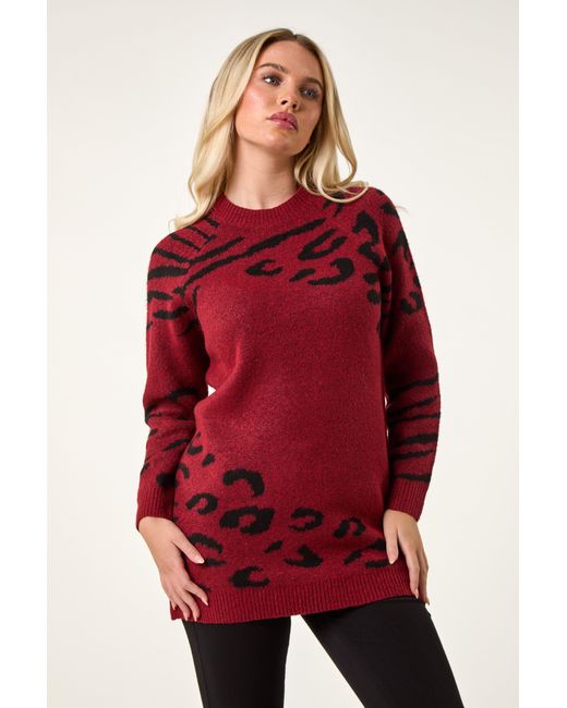 Roman Red Petite Animal Print Longline Stretch Jumper