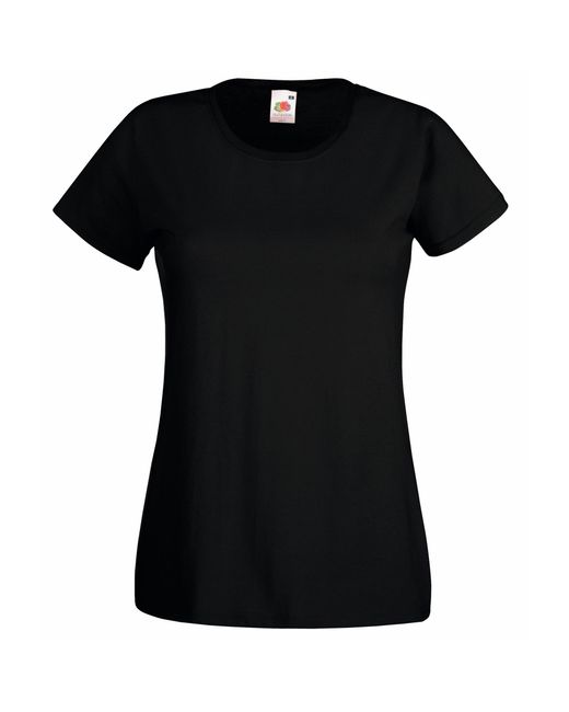 Fruit Of The Loom Black Ladies/ Lady-Fit Valueweight Short Sleeve T-Shirt (Pack Of 5) Cotton
