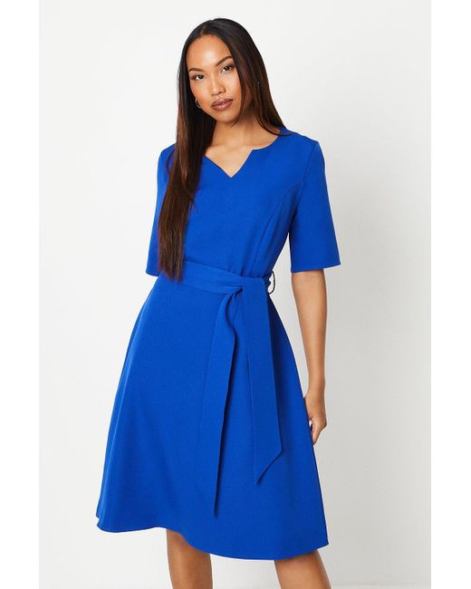 Wallis Blue Belted Short Sleeve Mini Dress