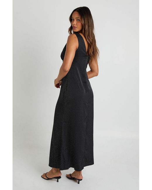 Boohoo Black Polka Dot Print V Neck Maxi Dress