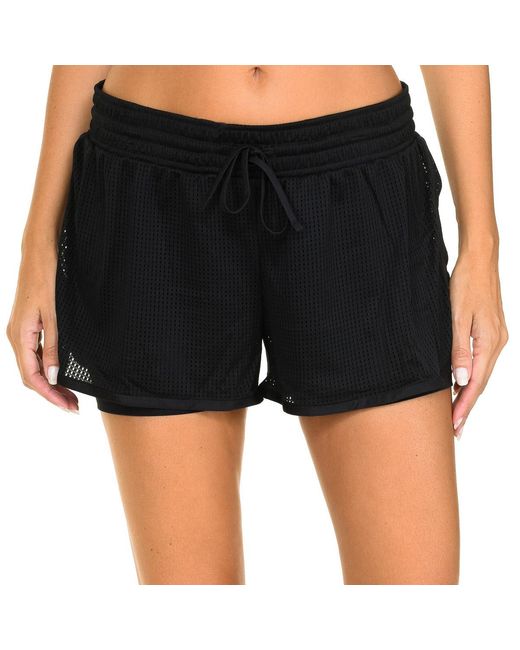Dim Black 2-In-1 Drawstring Sports Shorts D07Mp