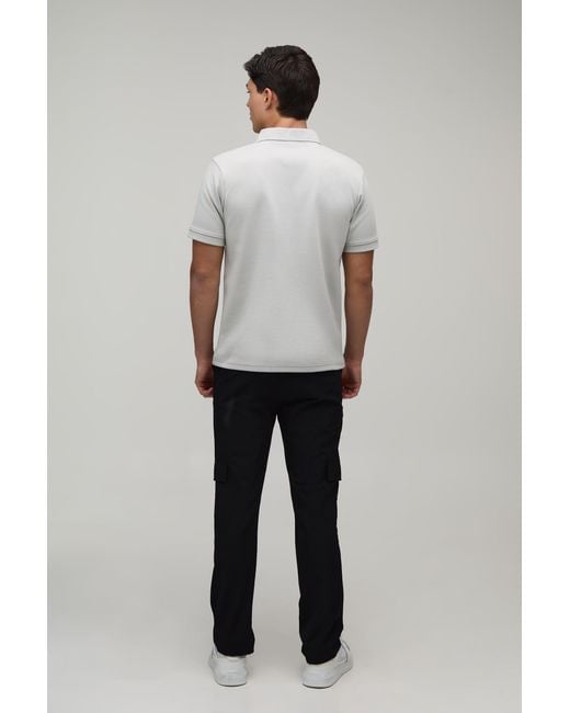 BoohooMAN White Slim Premium Interlock Zip Neck Polo for men