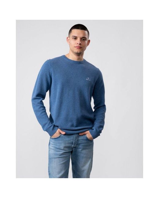 Gant Men's Cotton Pique Crewneck Sweatshirt In Blue voor heren