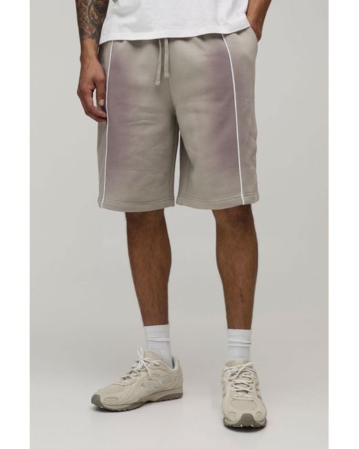BoohooMAN Natural Baggy Fit Spray Wash Piping Jersey Short for men
