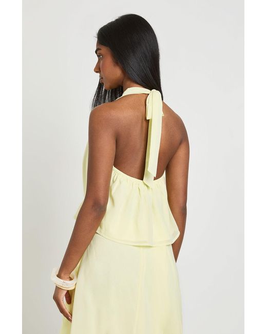 Boohoo Yellow Chiffon Double Layer Halterneck Top